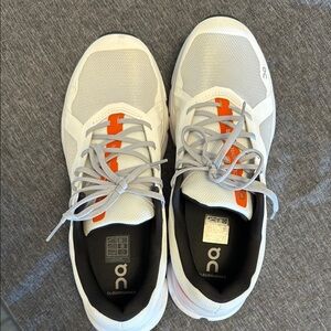 On Cloudrunner White and Orange Sneakers